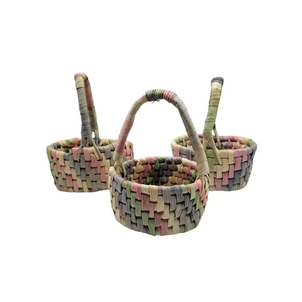 Lot Of 3 Department 56 Pastel Raffia Woven Miniature Spring Easter Baskets Decor